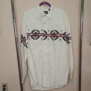 Men's White Western Shirt with Pattern